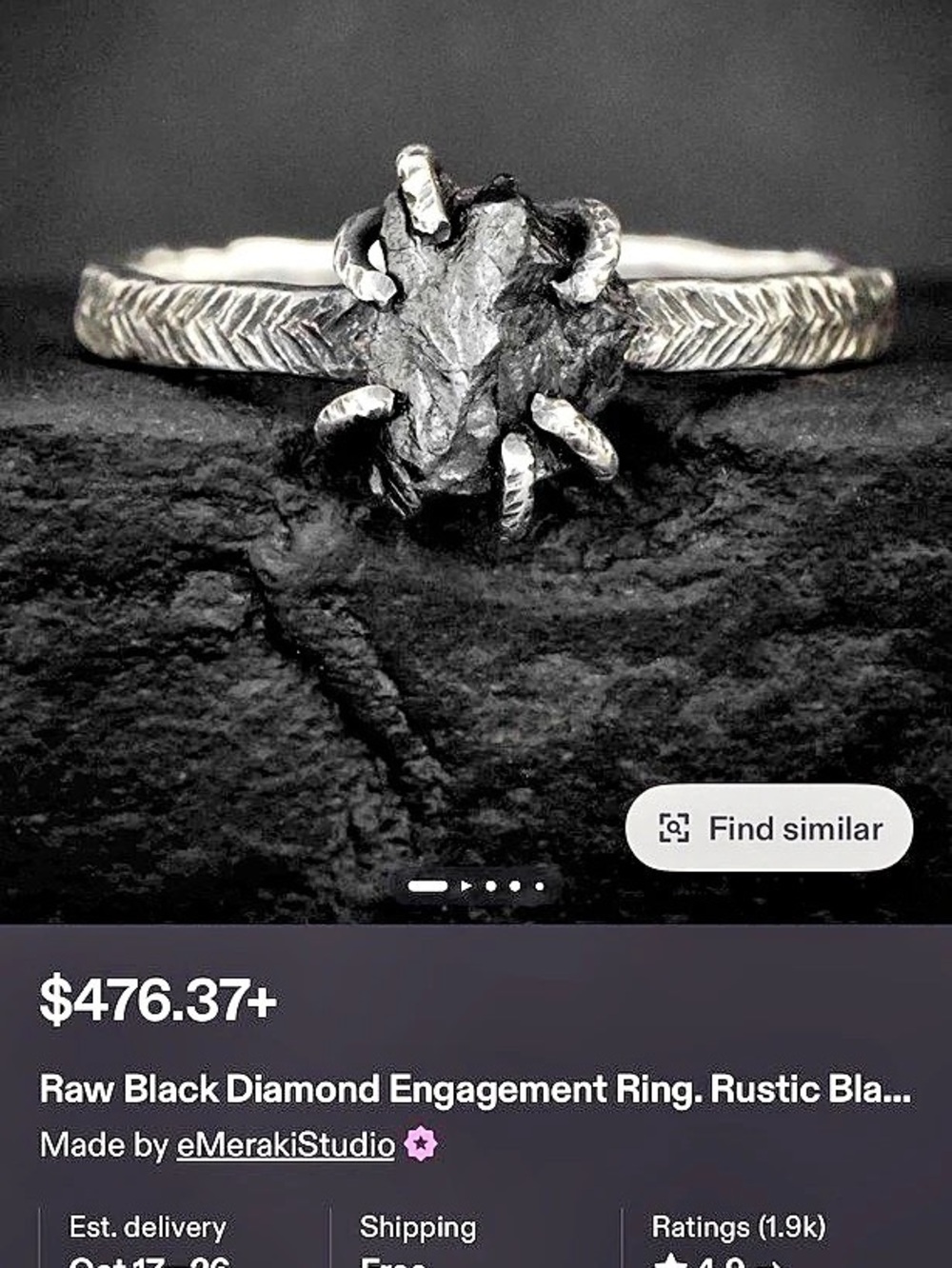 eMerakiStudio Raw Black Diamond Engagement Ring & Black Diamond Wave Ring Set